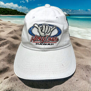 Vintage Hang Loose Hawaii White Strapback Dad Hat Embroidered Surfware Classics